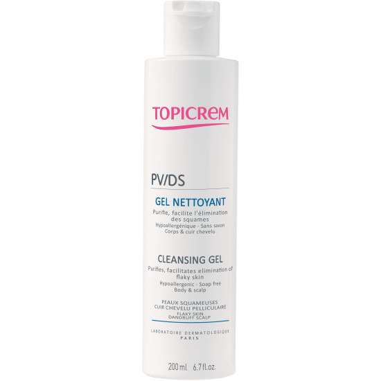 TOPICREM DERMO SPECIFIC PV/DS почистващ гел за коса и тяло за суха атопична кожа микози и гъбични инфекции 200 мл