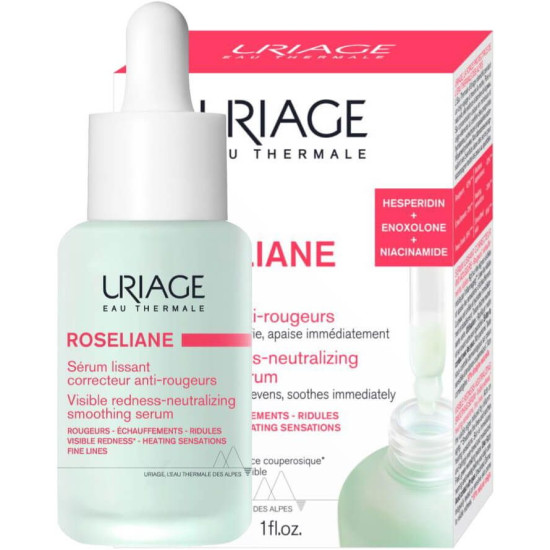 URIAGE ROSELIANE SERUM изглаждащ серум за лице с кожа розацея видимо неутрализиращ зачервяването 30 мл