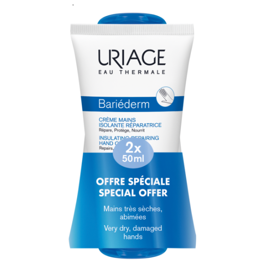URIAGE BARIEDERM-CICA DUO КОМПЛЕКТ изолиращ възстановяващ крем за ръце за суха и увредена кожа 2 x 50 мл