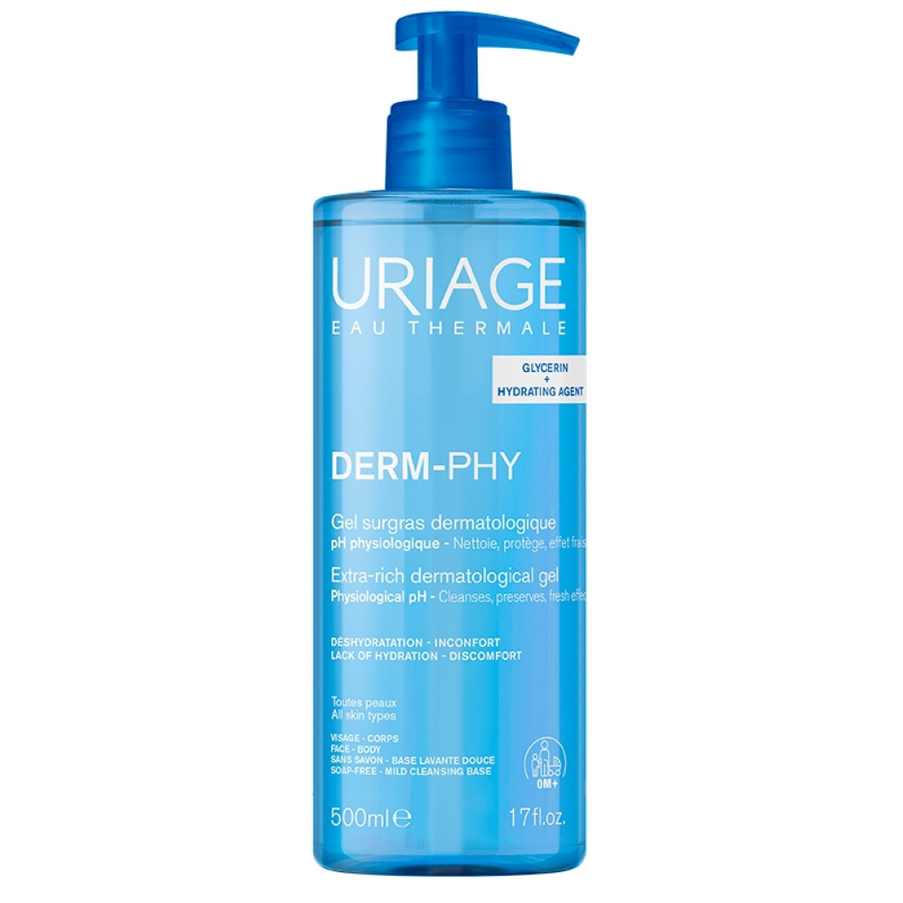 URIAGE DERM-PHY EXTRA-RICH GEL обогатен дерматологичен измивен душ-гел за лице и тяло за всеки тип кожа 1 л - Грижа за лицето и тялото