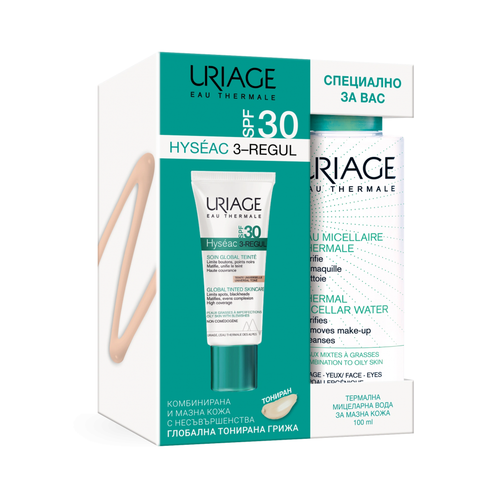 ЮРИАЖ HYSEAC 3 REGULAR ПРОМО КОМПЛЕКТ /SPF30 тониран крем 40 мл + мицеларна вода за мазна кожа 100 мл/ - Грижа за лицето ЮРИАЖ HYSEAC 3 REGULAR ПРОМО КОМПЛЕКТ /SPF30 тониран крем 40 мл + мицеларна вода за мазна кожа 100 мл/ - Грижа за лицето