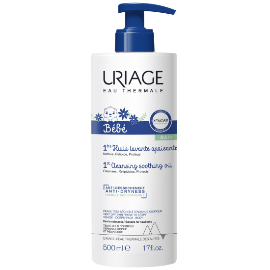 URIAGE BEBE 1ST XEMOSE CLEANSING SOOTHING OIL успокояващо почистващо душ-олио за бебета и деца за суха и атопична кожа 500 мл