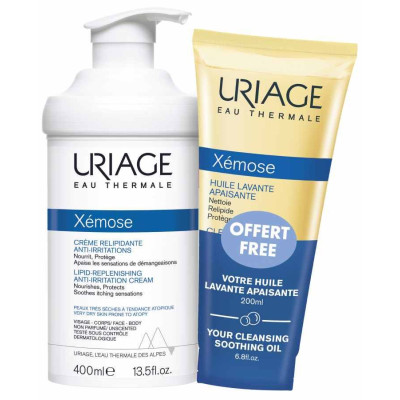 URIAGE XEMOSE КОМПЛЕКТ липидо-възстановяващ крем за тяло за суха и раздразнена кожа 400 мл + измиващо гел-олио 200 мл ПОДАРЪК
