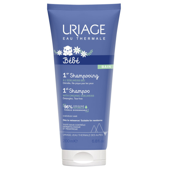 URIAGE BEBE 1ST SHAMPOO нежен шампоан за коса и тяло с органичен еделвайс без сапун за бебета и деца 200 мл