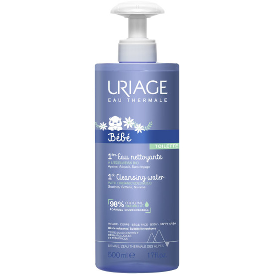 URIAGE BEBE 1ST EAU NETTOYANTE CLEANSING WATER почистваща вода без изплакване с органичен еделвайс 500 мл