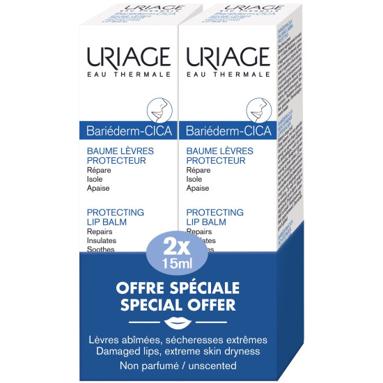 URIAGE BARIEDERM-CICA DUO КОМПЛЕКТ PROTECTING LIP BALM възстановяващ балсам за устни 2 x 15 мл