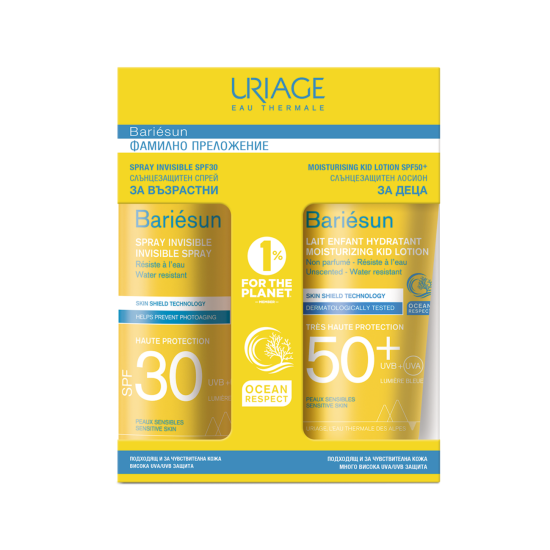 URIAGE BARIESUN КОМПЛЕКТ ФАМИЛНО ПРЕДЛОЖЕНИЕ SPF30 спрей за възрастни 200 мл + SPF50+ лосион за деца 100 мл