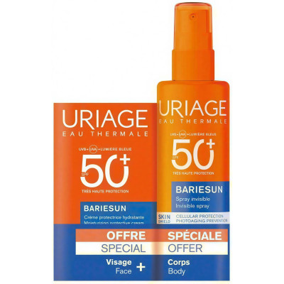 URIAGE BARIESUN КОМПЛЕКТ SPRAY SPF50 невидим спрей за тяло 200 мл + CREAM SPF50+ хидратиращ слънцезащитен крем за лице 50 мл