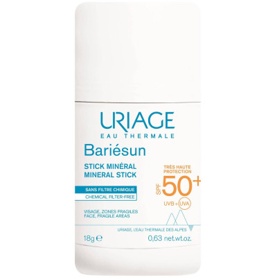URIAGE BARIESUN MINERAL STICK SPF50+ минерален слънцезащитен стик за чувствителни зони за лице и тяло за цялото семейство 18 г