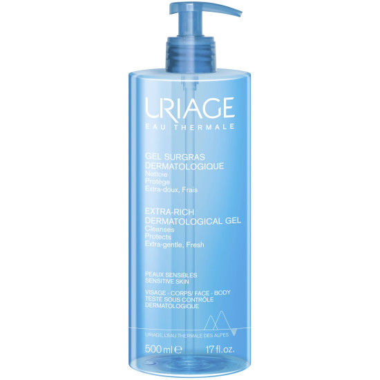 URIAGE EXTRA-RICH DERMATOLOGICAL GEL обогатен пенлив почистващ душ-гел за лице и тяло за чувствителна кожа 500 мл