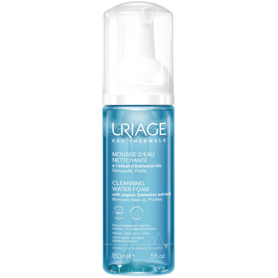 URIAGE CLEANSING WATER FOAM почистваща дегримираща пяна за лице и очи за нормална към комбинирана чувствителна кожа 150 мл