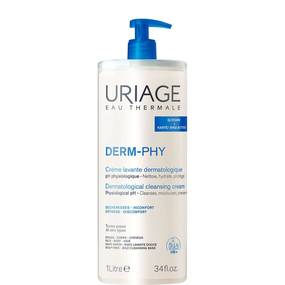 URIAGE DERM-PHY CLEANSING CREAM дерматологичен почистващ крем за лице и тяло с термална вода за всеки тип кожа 1 л - Грижа за лицето и тялото