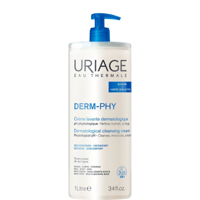 URIAGE DERM-PHY CLEANSING CREAM дерматологичен почистващ крем за лице и тяло с термална вода за всеки тип кожа 1 л