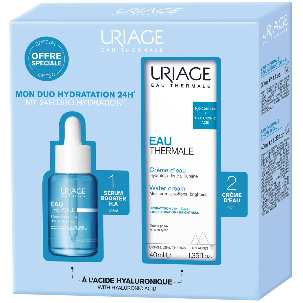 ЮРИАЖ EAU THERMALE КОМПЛЕКТ МОЕТО ДУО ЗА 24 ЧАСА ХИДРАТАЦИЯ BOOSTER SERUM хиалуронов серум 30 мл + термален хидратиращ крем 40мл - Грижа за лицето