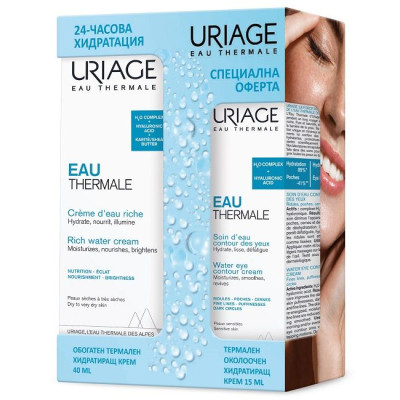 URIAGE EAU THERMALE КОМПЛЕКТ Rich Water Cream БОГАТ хидратиращ крем 40 мл + термален хидратиращ околоочен крем 15 мл