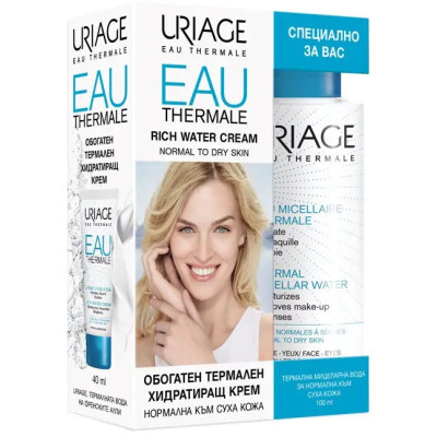URIAGE EAU THERMALE КОМПЛЕКТ термален хидратиращ крем за лице 40 мл + термална мицеларна вода 100 мл