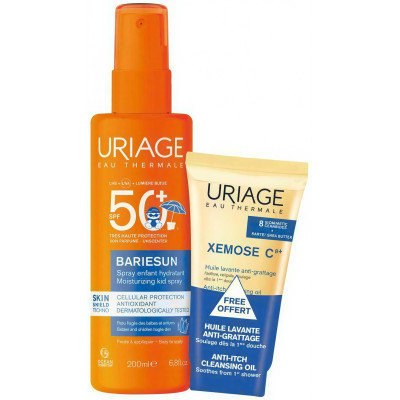 URIAGE BARIESUN КОМПЛЕКТ SPRAY KID SPF50+ хидратиращ спрей за деца 200 мл + XEMOSE C8 успокояващо измивно душ-олио 50 мл