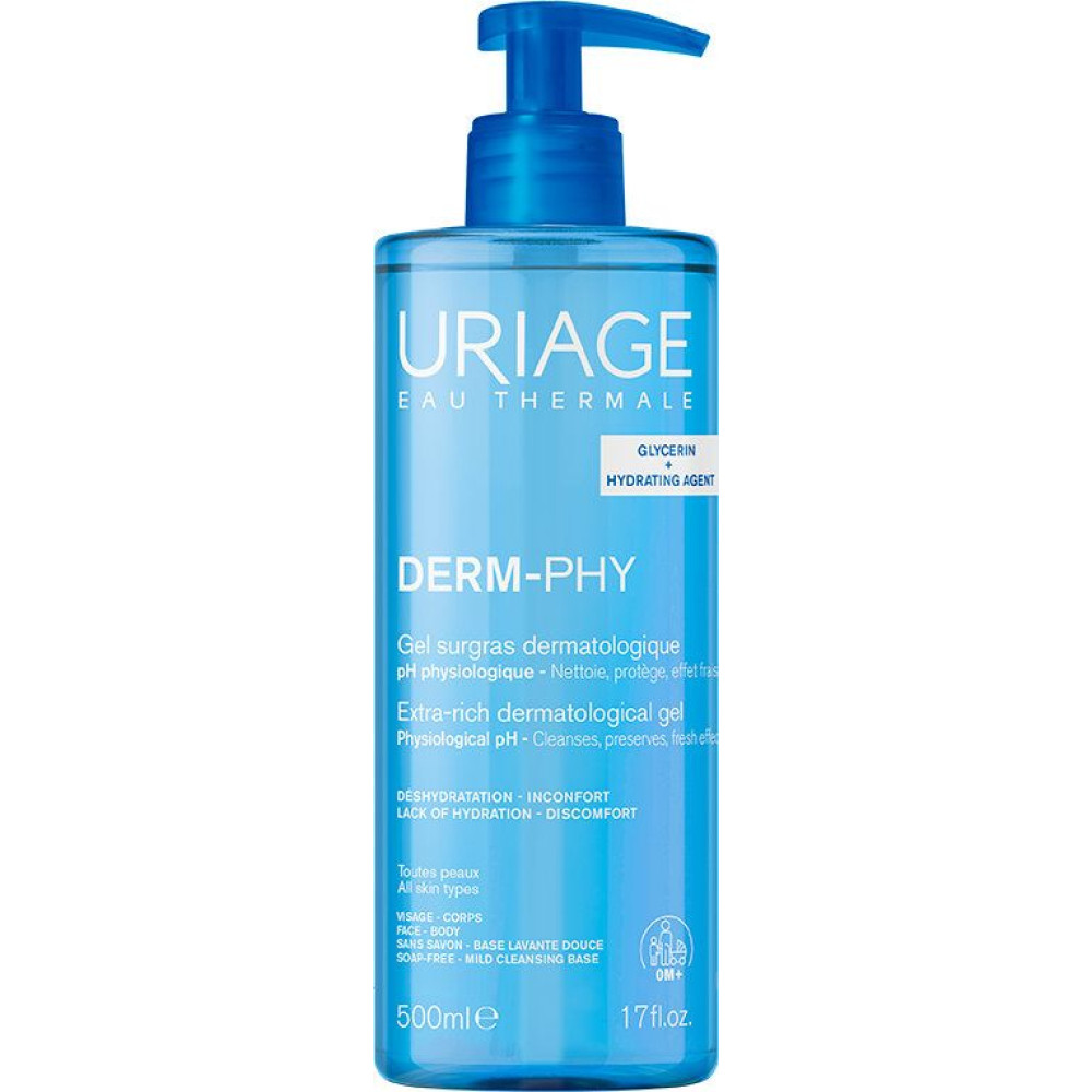 URIAGE EAU THERMALE DERM-PHY GEL SURGRAS обогатен измивен гел  за чувствителна кожа 500 мл - Грижа за лицето и тялото
