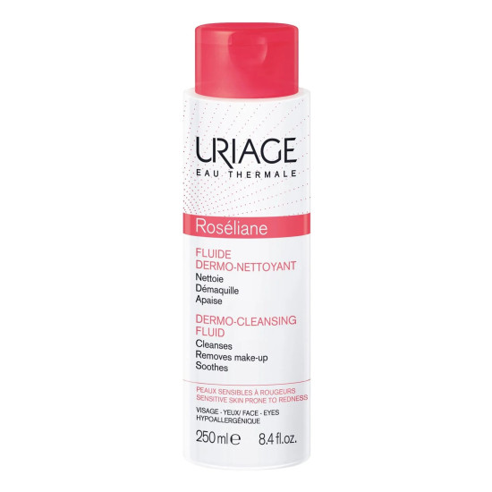URIAGE ROSELIANE DERMO-CLEANSING FLUID почистващ дегримиращ флуид за лице за чувствителна кожа склонна към зачервяване 250 мл