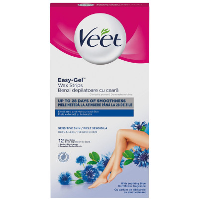 VEET EXPERT LEGS & BODY депилиращи ленти студен восък за тяло и крака за чувствителна кожа х 12 бр