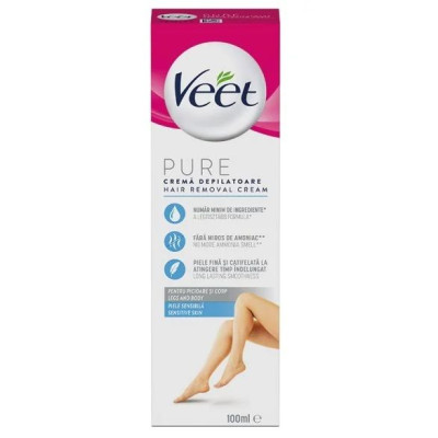 VEET PURE LEGS & BODY депилиращ крем за тяло и крака за чувствителна кожа 100 мл