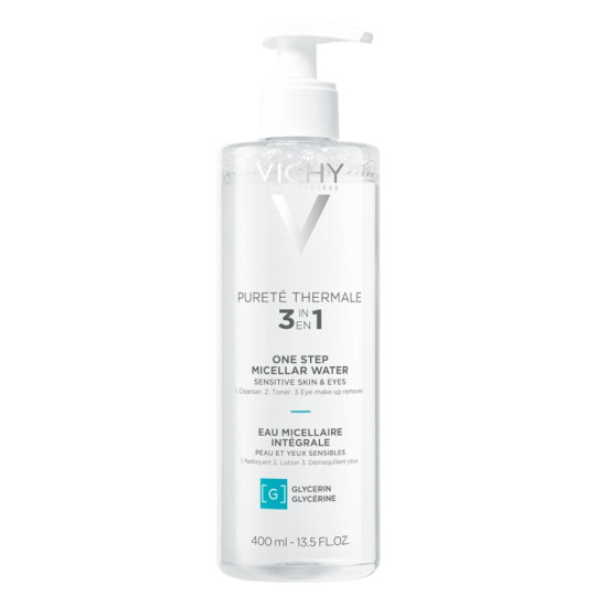 VICHY PURETE THERMALE MINERAL MICELLAR WATER + PANTHENOL мицеларна вода с пантенол за лице и очи за чувствителна кожа 400 мл