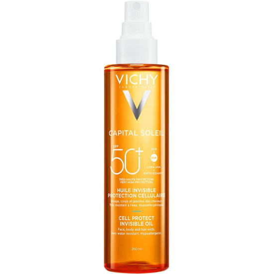 VICHY CAPITAL SOLEIL CELL PROTECT SPF50+ слънцезащитно масло-спрей за лице тяло и коса 200 мл