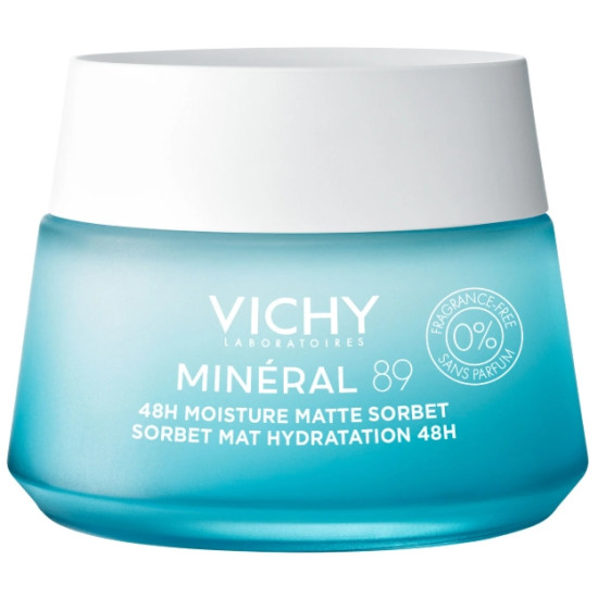 VICHY MINERAL 89 48H MOISTURE MATTE SORBET матиращ сорбет крем за лице хидратиращ и свиващ порите за смесена до мазна кожа 50 мл