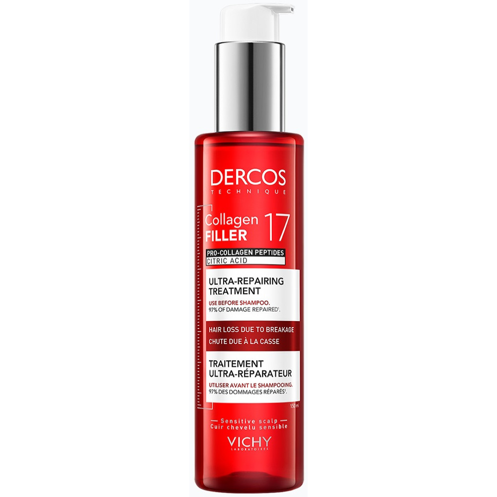 VICHY DERCOS COLLAGEN 17 FILLER Ultra-Repairing Treatment ПРЕ-ШАМПОАН ултравъзстановяващ при косопад и накъсване на косата 150мл - Грижа за косата