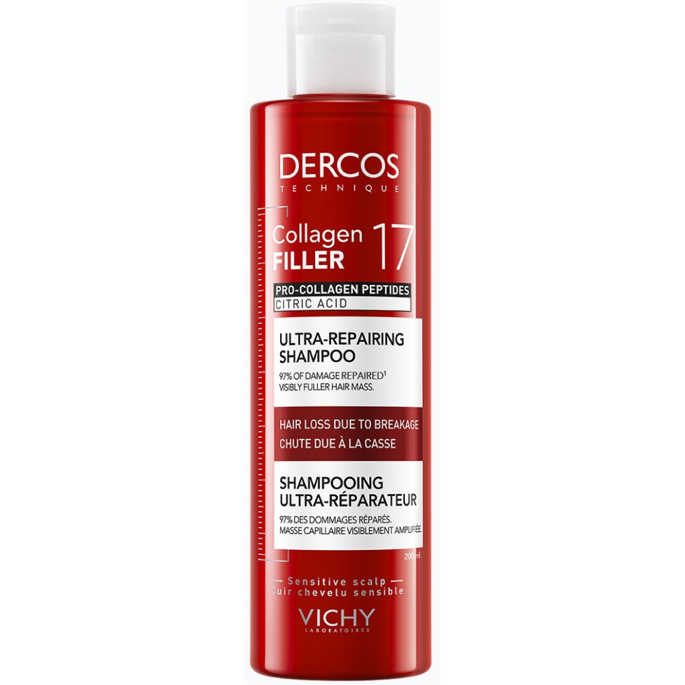 VICHY DERCOS COLLAGEN 17 FILLER Ultra-Repairing Shampoo ШАМПОАН ултравъзстановяващ при косопад и накъсване на косата 200 мл - Грижа за косата