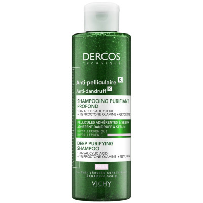VICHY DERCOS K DEEP PURIFYING SHAMPOO дълбоко почистващ шампоан почистващ против пърхот за мазна коса 250 мл