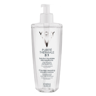 VICHY PURETE THERMALE 3 IN 1 ONE STEP CLEANSING MICELLAR SOLUTION мицеларен лосион за чуствителна кожа и очи 400 мл