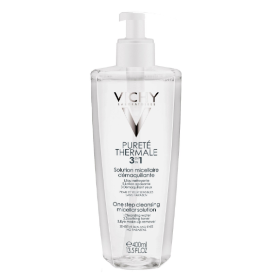 VICHY PURETE THERMALE 3 IN 1 ONE STEP CLEANSING MICELLAR SOLUTION мицеларен лосион за чуствителна кожа и очи 400 мл