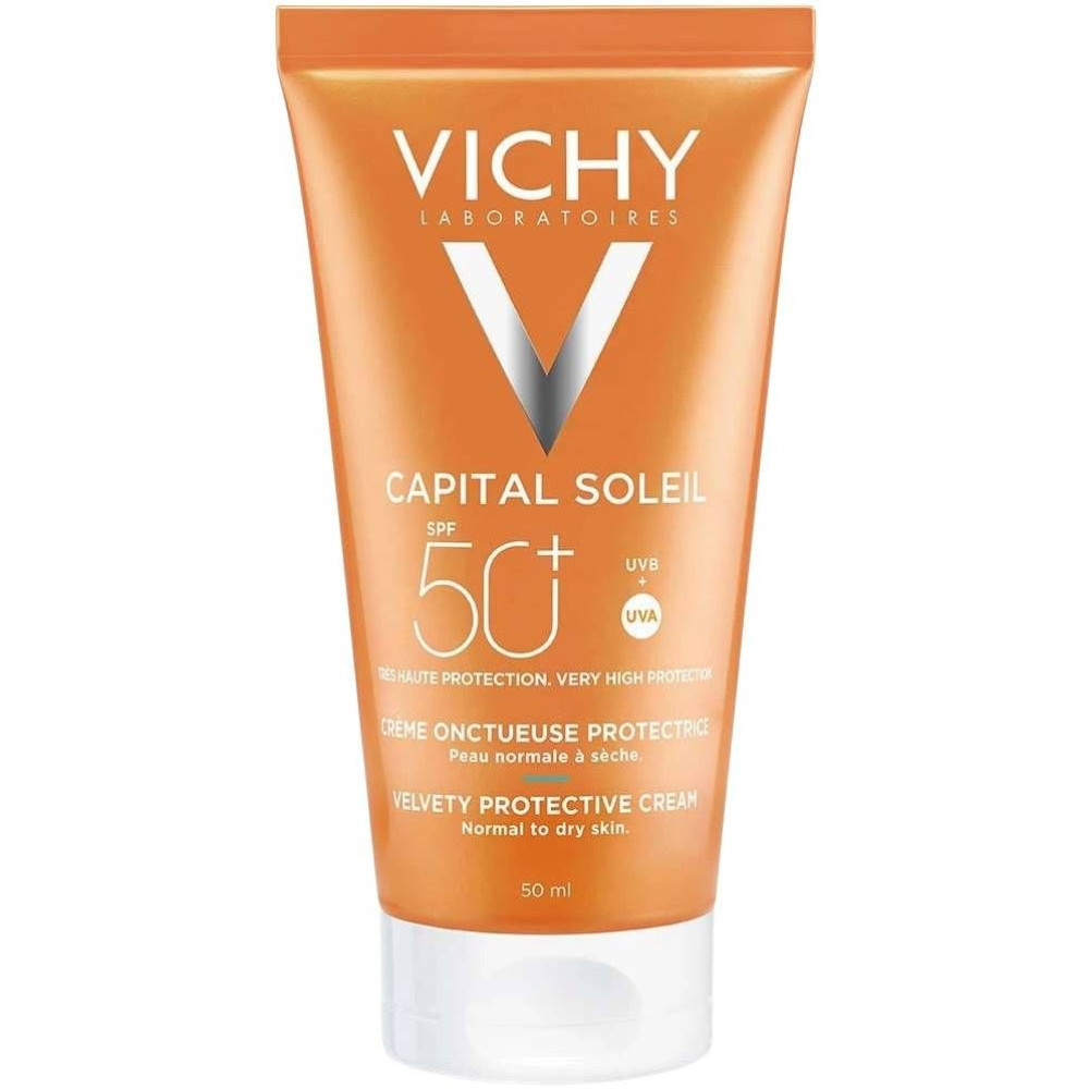 ВИШИ CAPITAL SOLEIL SPF50+ кадифен слънцезащитен крем за нормална до суха чувствителна кожа на лицето 50 мл - Слънцезащита