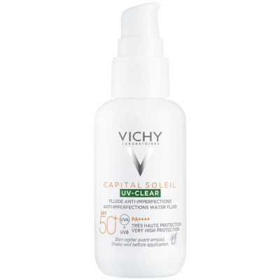 VICHY CAPITAL SOLEIL UV-CLEAR SPF50+ слънцезащитен флуид за лице против несъвършенства за мазна кожа 40 мл