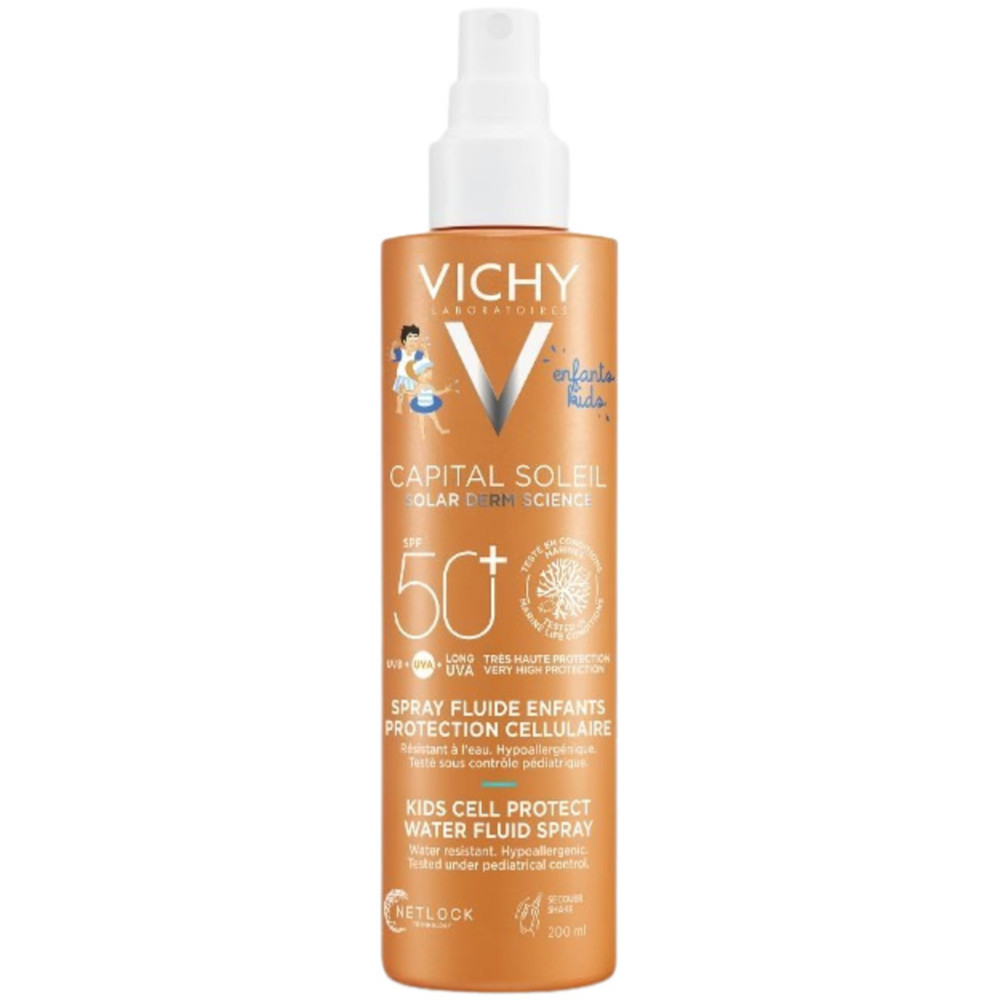 ВИШИ CAPITAL SOLEIL SPF50+ детски слънцезащитен флуиден спрей за защита на кожните клетки 200 мл - Слънцезащита