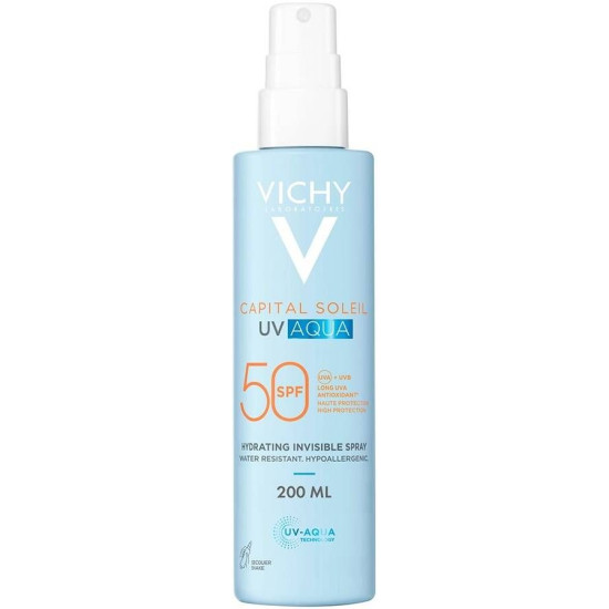 VICHY CAPITAL SOLEIL UV AQUA Hydrating Invisible Spray SPF50 хидратиращ слънцезащитен спрей за тяло 200 мл