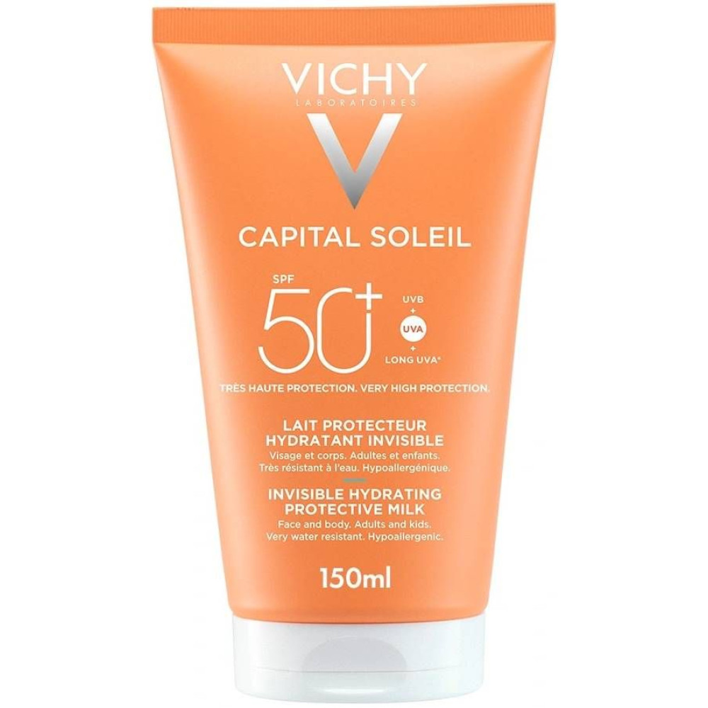 VICHY CAPITAL SOLEIL Invisible Hydrating Protective Milk SPF50+ слънцезащитно мляко за лице и тяло 150 мл - Слънцезащита