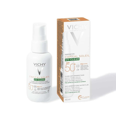 VICHY CAPITAL SOLEIL UV-CLEAR SPF50+ слънцезащитен флуид за лице против несъвършенства за мазна кожа 40 мл
