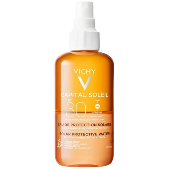 VICHY CAPITAL SOLEIL SPF30 слънцезащитна вода с бета каротен за подобряване на тена 200 мл