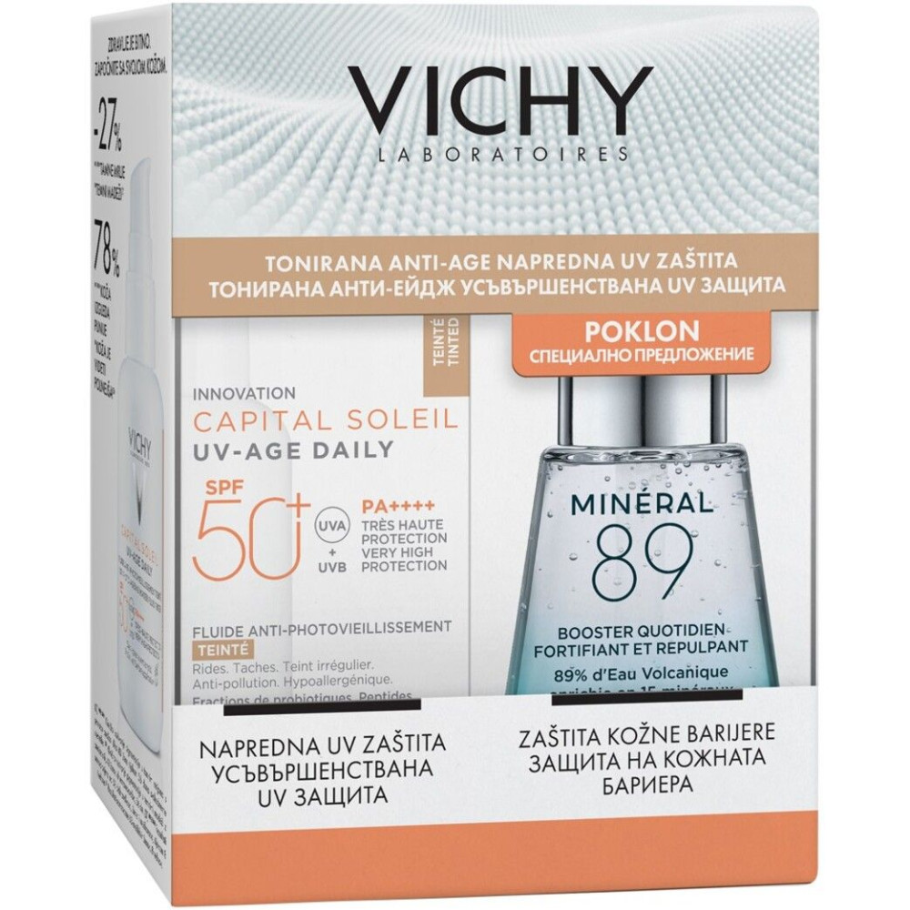ВИШИ КОМПЛЕКТ CAPITAL SOLEIL UV-AGE DAILY TINTED SPF50+ тониран флуид против фотостареене 40 мл + MINERAL 89 гел-бустер 30 мл - Грижа за лицето