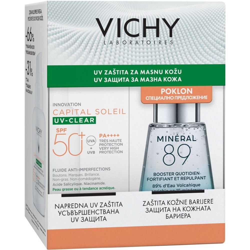 ВИШИ КОМПЛЕКТ ЗА МАЗНА КОЖА CAPITAL SOLEIL UV-CLEAR SPF50+ флуид против несъвършенства 40 мл + MINERAL 89 гел-бустер 30 мл - Грижа за лицето ВИШИ КОМПЛЕКТ ЗА МАЗНА КОЖА CAPITAL SOLEIL UV-CLEAR SPF50+ флуид против несъвършенства 40 мл + MINERAL 89 гел-бустер 30 мл - Грижа за лицето