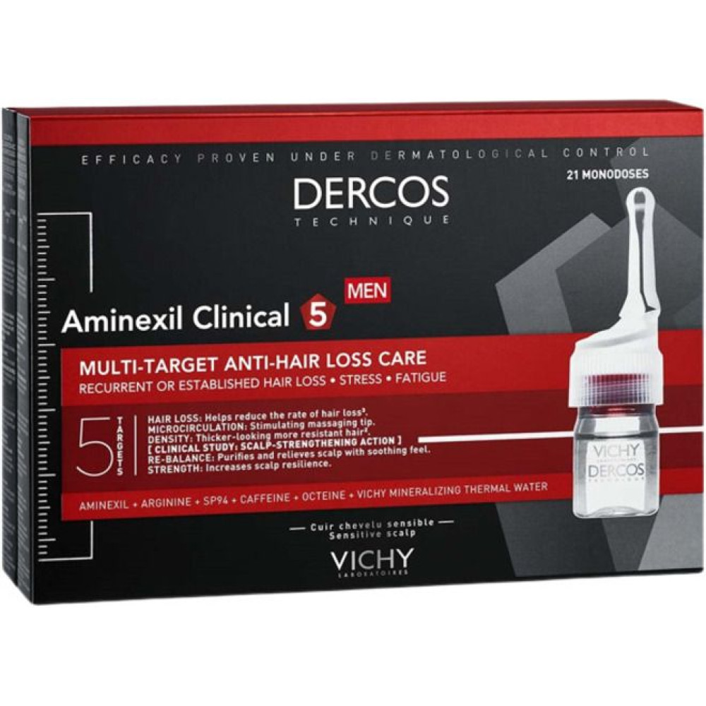 Vichy Dercos Aminexil Clinical 5 Терапия против косопад за мъже 21 ампули - Козметика за Коса