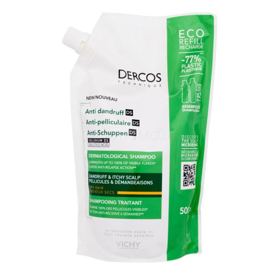 VICHY DERCOS ANTI-DANDRUFF DS DRY HAIR третиращ шампоан против пърхот за суха коса и раздразнен скалп 500 мл ПЪЛНИТЕЛ