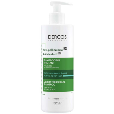 VICHY DERCOS ANTI-DANDRUFF DS NORMAL TO OILY HAIR третиращ шампоан против пърхот за нормална до мазна коса 390 мл