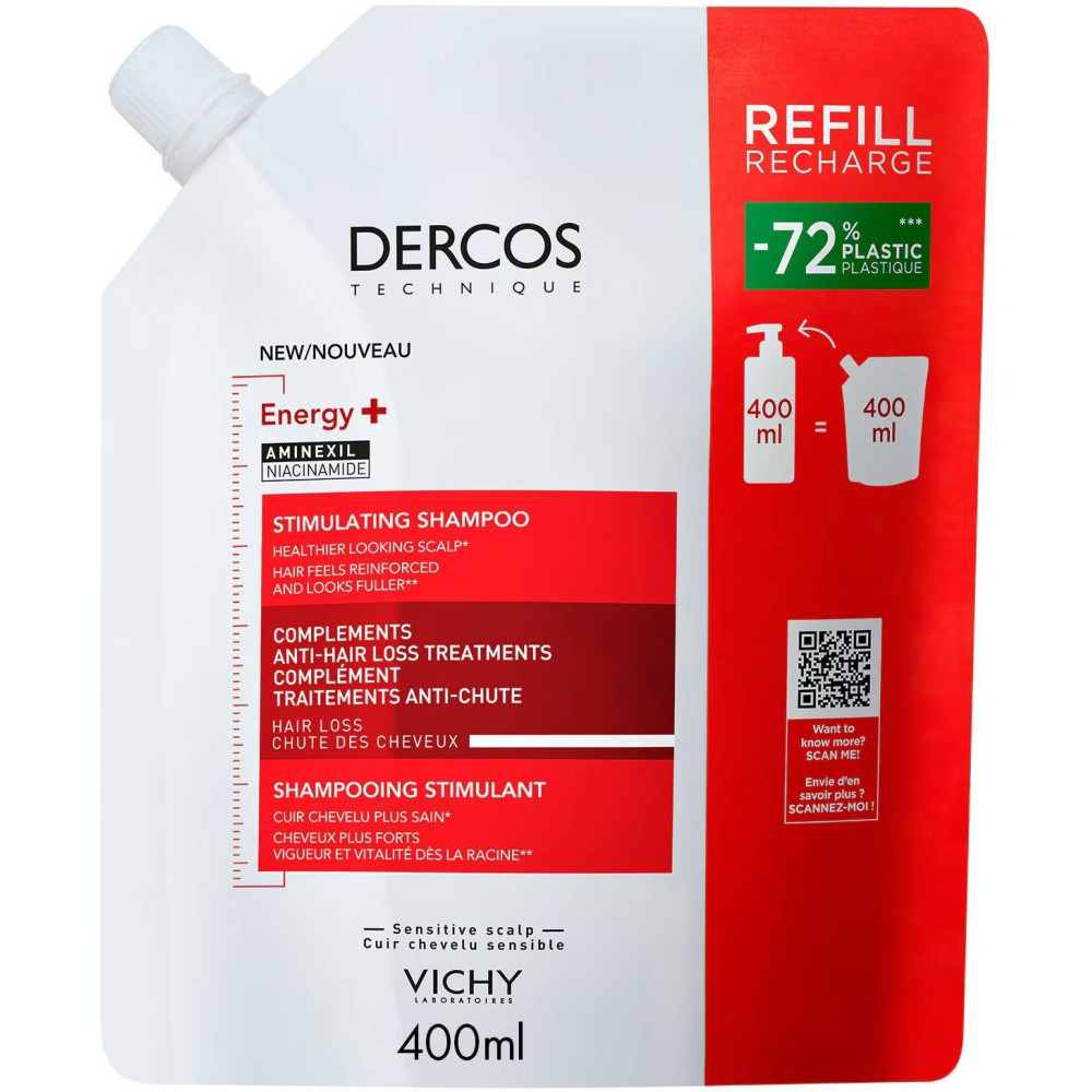 VICHY DERCOS ENERGY+ стимулиращ шампоан против косопад 400 мл ПЪЛНИТЕЛ - Грижа за косата