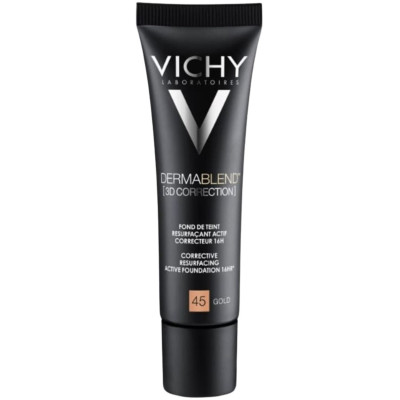 VICHY DERMABLEND 3D CORRECTION GOLD 45 SPF25 коригиращ фон дьо тен за мазна кожа склонна към акне златист цвят 30 мл