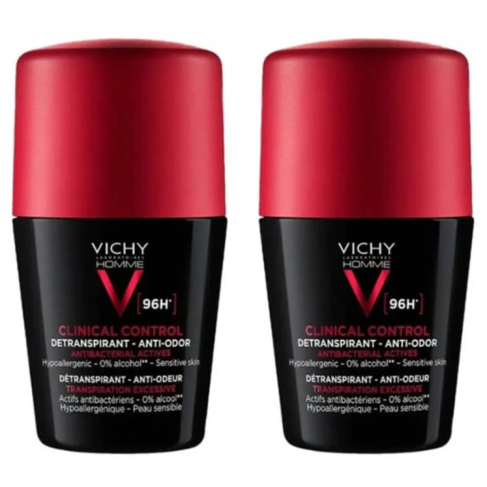 VICHY HOMME DEO DUO КОМПЛЕКТ CLINICAL CONTROL 96H део рол-он против изпотяване за чувствителна кожа за мъже 2 х 50 мл