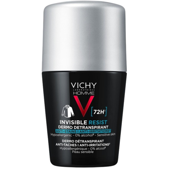 VICHY HOMME DEO INVISIBLE RESIST ANTI-STAINS & ANTI-IRRITATIONS 72H део рол-он против изпотяване петна и раздразнения за мъже 50