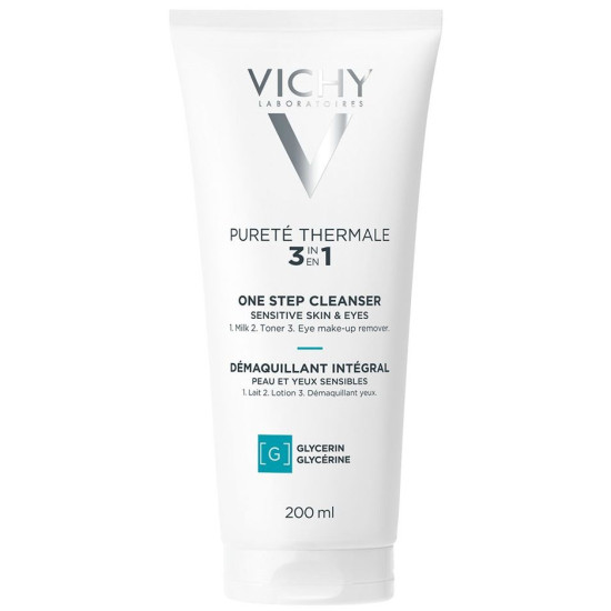 VICHY PURETE THERMALE 3 IN 1 ONE STEP CLEANSER SENSITIVE SKIN & EYES дегримиращо почистващо мляко за чувствителна кожа и очи 200